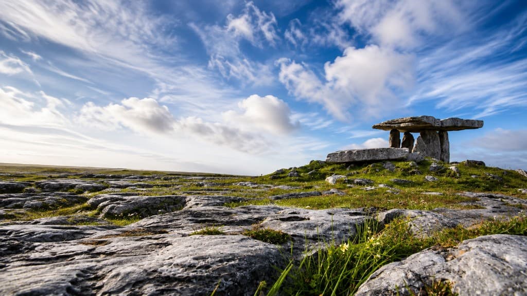 Poulnabrone Dolmen on the limestone pavement of the Burren