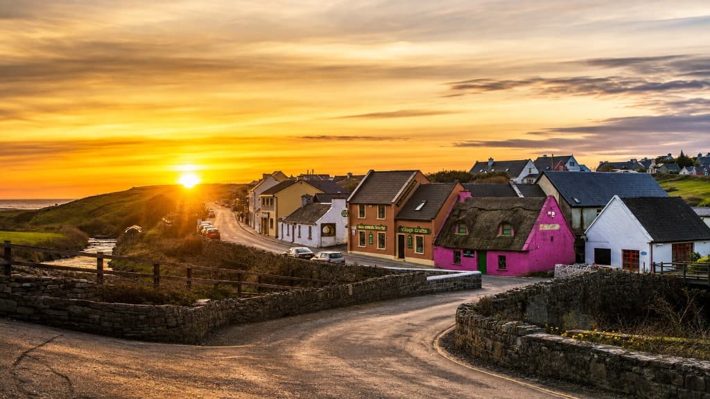 Doolin village at sunset on the County Clare coast