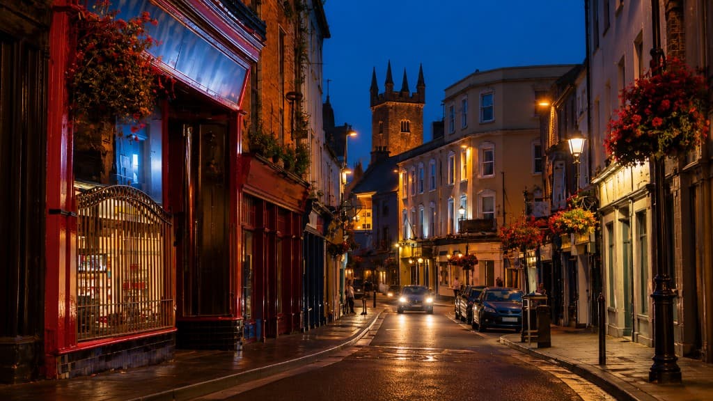 Evening on a street in Ennis town centre