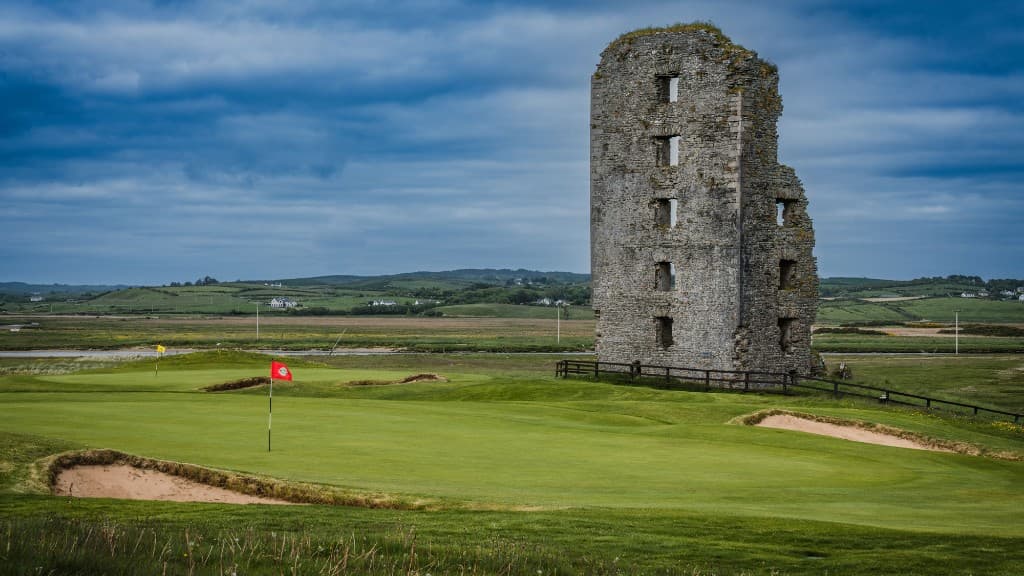 Dough Castle beside the green at Lahinch Golf Club