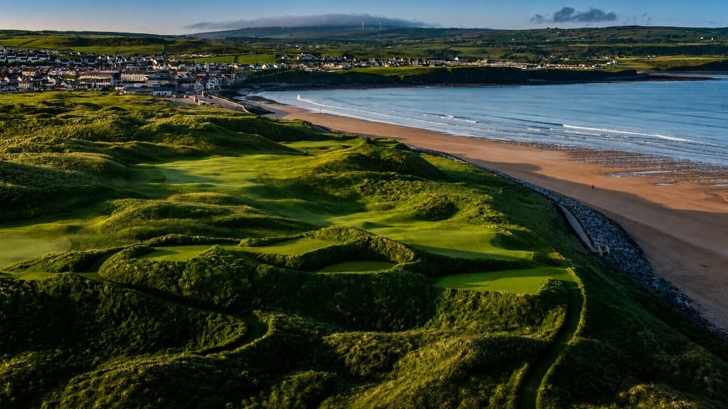 Lahinch links beside the beach and village on the Atlantic coast