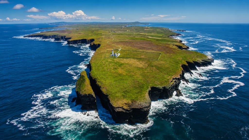 Loop Head Lighthouse and peninsula from above