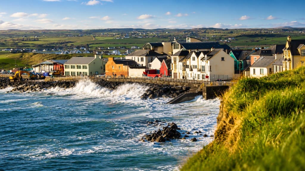 Lahinch village seafront and promenade on the Atlantic coast